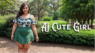 AI Fashion Spotlight: Curvy Model in Green Ruffle Dress at Sydney & Bukhansan National Park