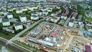 Budowa osiedla Havlove w Gdańsku Ujeścisku. Plac budowy widok z drona