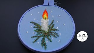 Christmas Embroidery Art Hoop  Christmas ornament candle Satin stitch