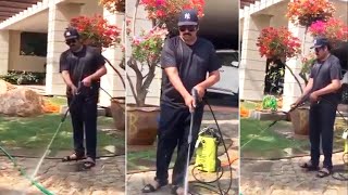 Megastar Chiranjeevi Cleaning His House | Mega Star Chiranjeevi  house latest video