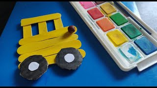 Wheels on the Bus| Nursery Rhymes & Kids Songs|How To Make A ToySchool Bus With Popsicle Sticks|DIY