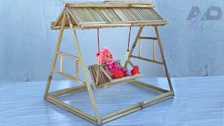 Impressive Handcrafted Bamboo Sticks Doll Swing Making | Amazing Bamboo Crafts Mini Handicraft Idea