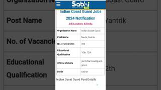 Indian Coast Guard Jobs Notification 2024: Apply Online for 320 Navik, Yantrik