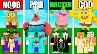 Minecraft Battle: FAMILY SpongeBob HOUSE BUILD CHALLENGE - NOOB vs PRO vs HACKER vs GOD / Animation