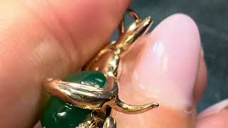 14k Gold Chrysoprase Mr. Bunny in Tophat Pendant. Jelly Belly! *Video*