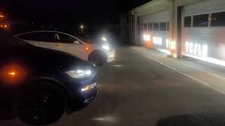 My brother in law doing a TESLA Independence day light show with headlights on 3 different models