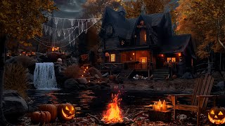 Cozy Haunted House Halloween Ambience with Relaxing Crackling Fireplace & Stream for Sleep, Reading