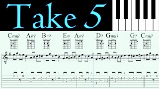 TAKE FIVE | DAVE BRUBECK | Acoustic Guitar Tutorial | Sheet music & TAB