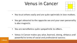 Vedic Astrology Chapter 20   Topic 6 4   Effects of Planets in Signs   Venus in Cancer in English