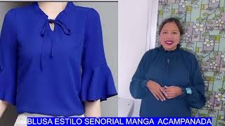 PATRONAJE DE BLUSA SEÑORIAL MANGAS CUARTO CAMPANA