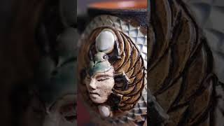 Sculptural mug glaze transformation #scarab #facedscarab #scarabmug #geometricarts #ceramicarts #zen