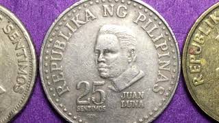 Philippines 25 Sentimos Coin collection = 1967   1980   1996 25 Sentimos