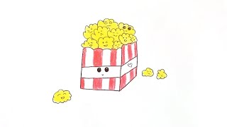 como desenhar PIPOCA KAWAII no saquinho 🍿