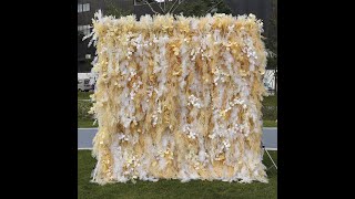 Flower Wall White Gold Rime Fabric Rolling Up Curtain Floral Backdrop /Wedding Party Proposal Decor