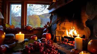 Cozy Fireplace with Autumn Decorations and Relaxing Piano Music | FALL AMBIENCE 4K