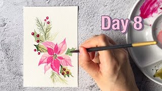 Watercolor Poinsettia Christmas Card | Day 8