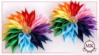 Радужные резинки для волос. Канзаши. МК. / DIY. Kanzashi. Rainbow scrunchy.