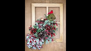 Cardinal Door Hanger,Cardinal Christmas Wreath Window Frame,Cardinal Christmas Gift,Cardinal Decor