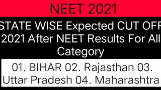 NEET 2021||State Wise CUT OFF Analysis For All Category|| Bihar|Rajasthan|Maharashtra|Uttar Pradesh|