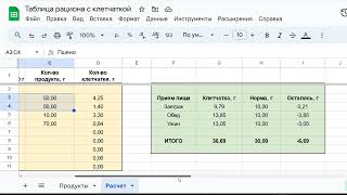 Видео инструкция по таблице с клетчаткой