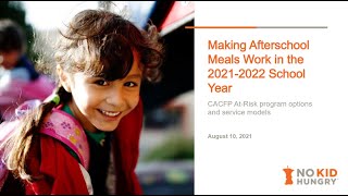 Making Afterschool Meals Work in the 2021-2022 School Year