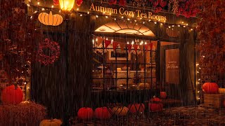 Cozy Rainy Autumn Night Ambience | Teahouse on a Rainy Fall Night, Distant Thunder, Chatter