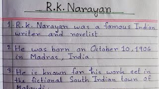 10 lines essay on R. K. Narayan || R. K. Narayan Essay in English | Few lines about R. K. Narayan