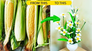 DIY Waste Corn Husk to Beautiful Flowers | How to use Waste Material To make DIY Art | Waste to Best