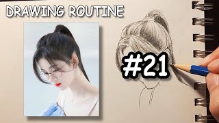 Learning how to draw a pretty girl with the Loomis Method, step by step - Drawing Routine #21