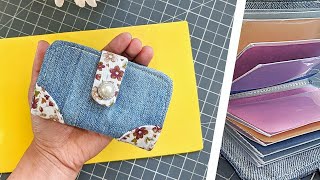 How to Make a Denim Card Holder Wallet from Old Jeans and Plastic Folder|OLD CLOTHES REFORM|Upcycle