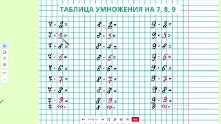 Таблица умножения на 7, 8, 9