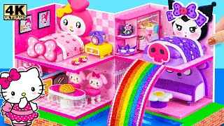 KUROMI vs MY MELODY | Make Pink House with Two Bed for Hello Kitty and Friends | DIY Miniature House