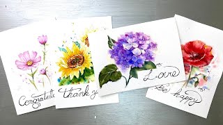 Greeting Card Series 4- Hydrangea-Watercolor Painting Flowers. Post Card -Tutorial Step by Step