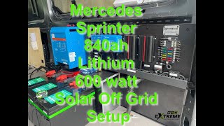 Mercedes Sprinter 840ah lithium, 600 watt solar Huge off grid setup, MONSTER DC CHARGING twin redarc