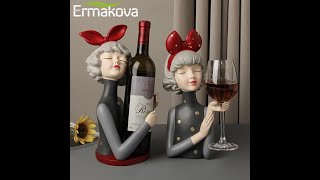 ERMAKOVA Nordic Creative Bow Girl Wine Rack Statue Sculpture