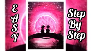 How to draw Romantic couple Moonlight scenary😍 | Valentine special day 2022💞 | #shorts#fineartbyps