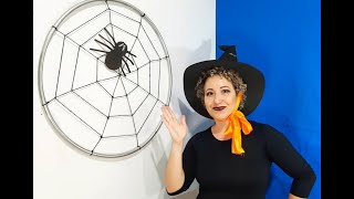 Como fazer teia de aranha no bambolê e aranha utilizando caixa de fósforo