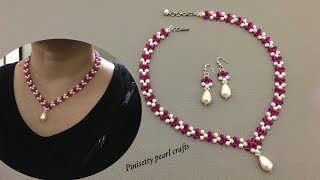 How to make beaded pendant necklace/diy Pearl jewelry tutorial/Beaded necklace with earrings. DIY