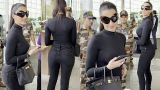 With Boombastic Look Hot Nora Fatehi gets Spotted in Black Outfit at Airport