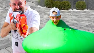 NERF man vs BOY balloon!!!