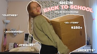 SHEIN BACK TO SCHOOL HAUL (TRY-ON, 50+ ITEMS, $250+, CLOTHES, ACCESSORIES, JELWERY, ECT 🏫)