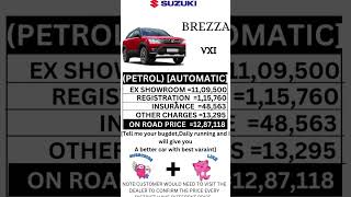 MARUTI SUZUKI BREZZA VXI PETROL AUTOMATIC ON ROAD PRICE