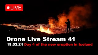 LIVE 19.03.24 Day 4 New volcano eruption in Iceland drone live stream