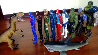 Thanos Marvel Toys Avengers Gladiator Hulk Iron Man Loki with Dinosaur Toys and Shark Toy!