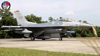 Pesawat tempur F-16 Angkatan Udara Amerika Serikat (USAF) tiba di Lanud Rsn Pekanbaru,Riau.,