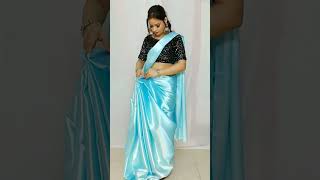 Satin Silk Saree draping 🖤💙 #beautynstyle #ytshorts #yt  #shorts #short #saree #sareedrapping #viral