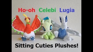 Pokémon Center Ho oh, Lugia, and Celebi Sitting Cuties Plushes