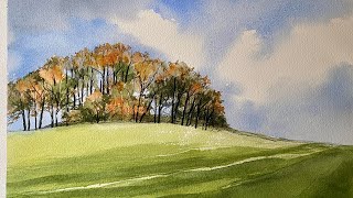 Paint BEGINNERS Loose WATERCOLOR SKY & TREES On A Hill Watercolour Landscape PAINTING Tutorial DEMO