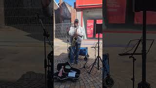 The Saxophone Man busking today, Tuesday, on Church St in #blackpool