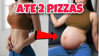 She ate as much PIZZA as she could and REGRETTED IT (food baby belly expansion)